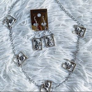 Elegant Silver Necklace and earrings set with Artistic bunny Charms